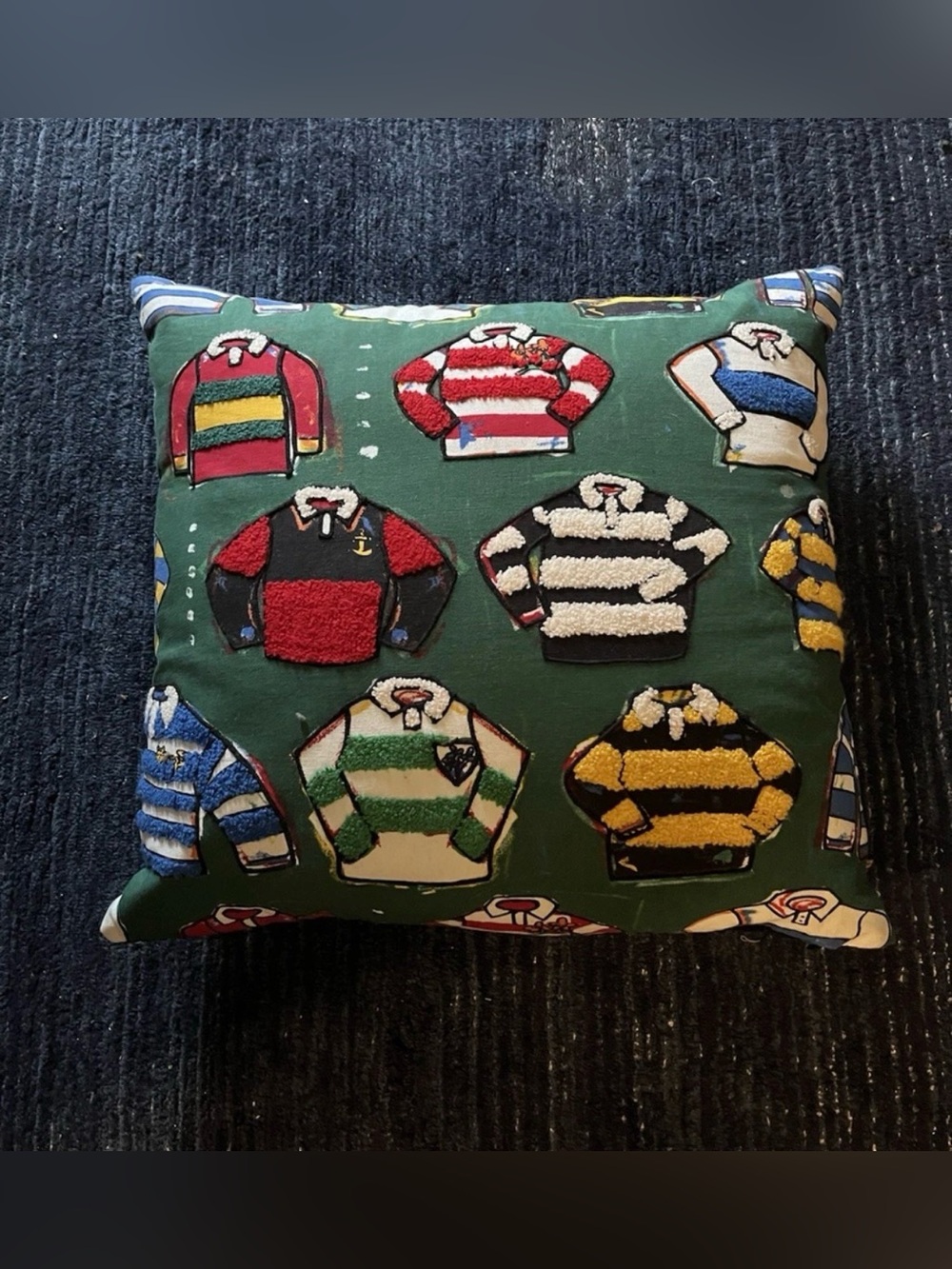 Rowing Blazers Green Rugby Jersey Motif Throw Pillows Set of Two
